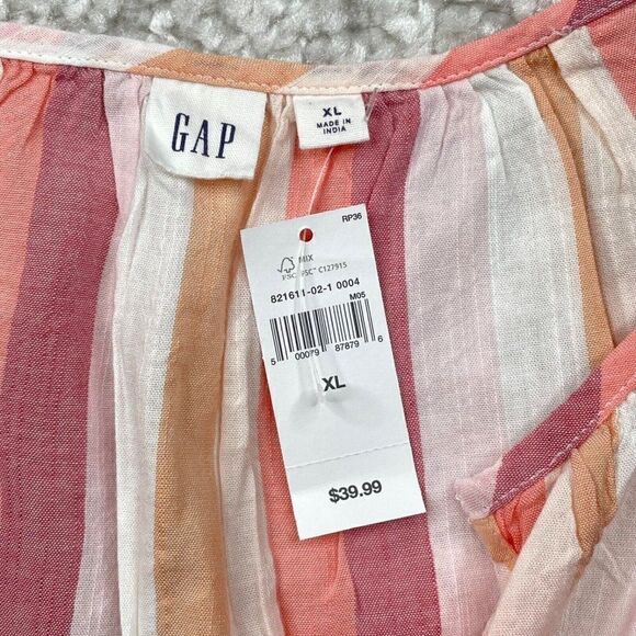 Gap Sleeveless Peplum Top Peach Multi Stripe NEW - Picture 4 of 9